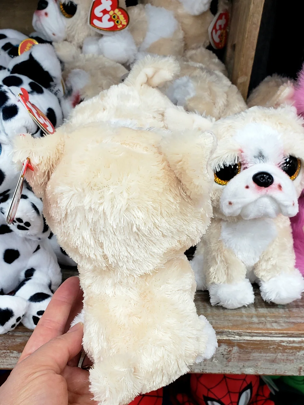 Ty Beige & White Bulldog Plush Dog Toy with Gold Eyes